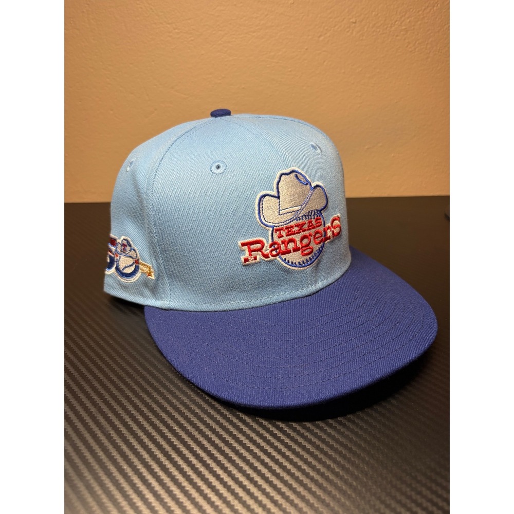 New Era Texas Rangers 59FIFTY Fitted Hat Blue 50th Anniversary Patch Size 7 3/8 - Picture 1 of 6